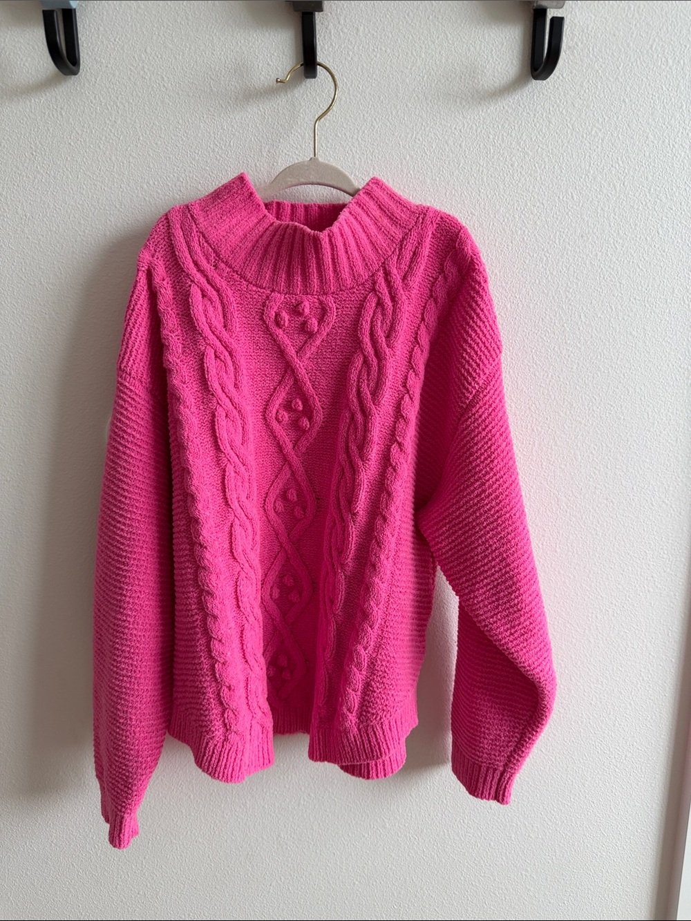 Cat & Jack Bright Pink Cable Knit Crewneck Sweater